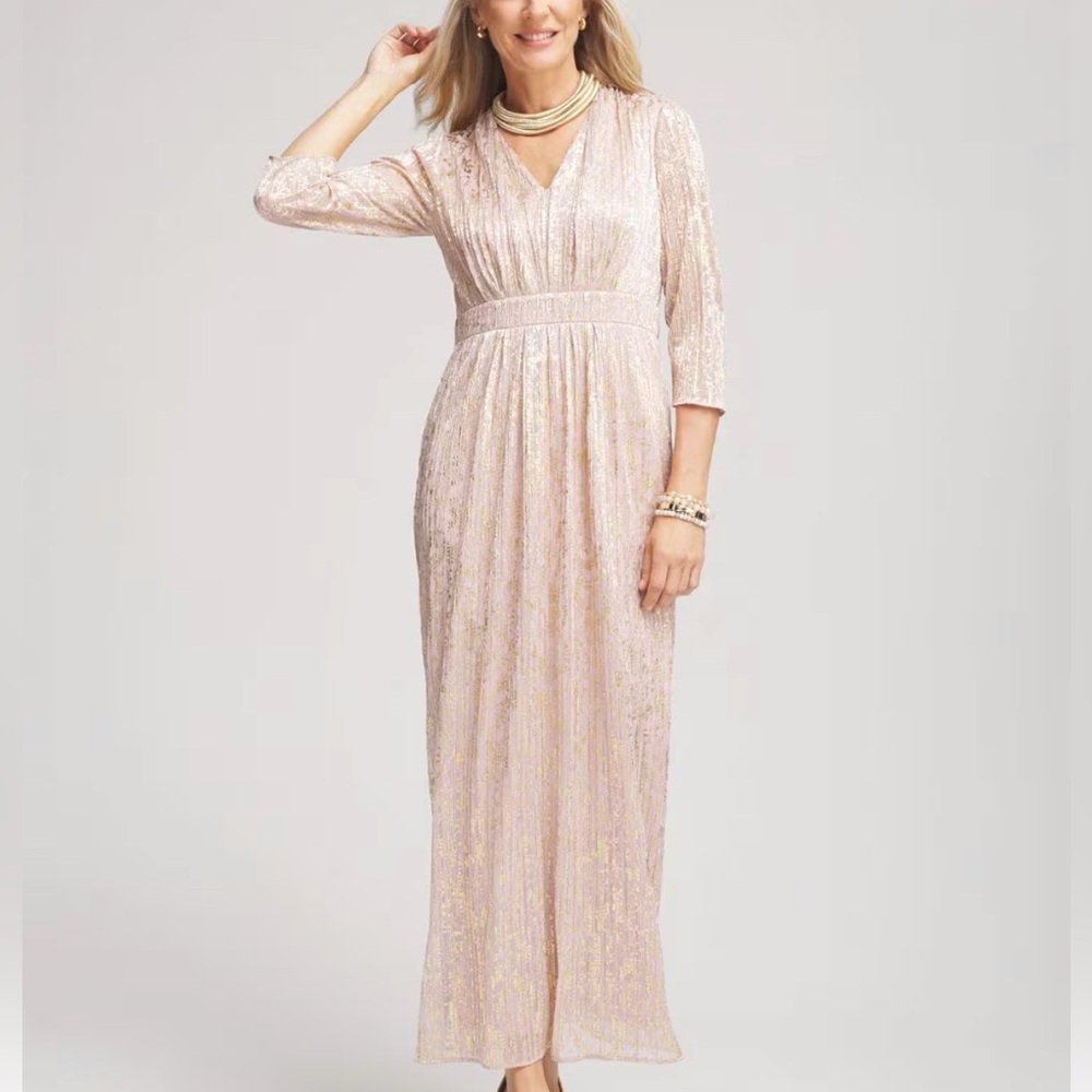 Chico's Metallic Pleat Maxi Dress Rose Smoke (SOLD OUT COLOR) Chico’s 2 (12)